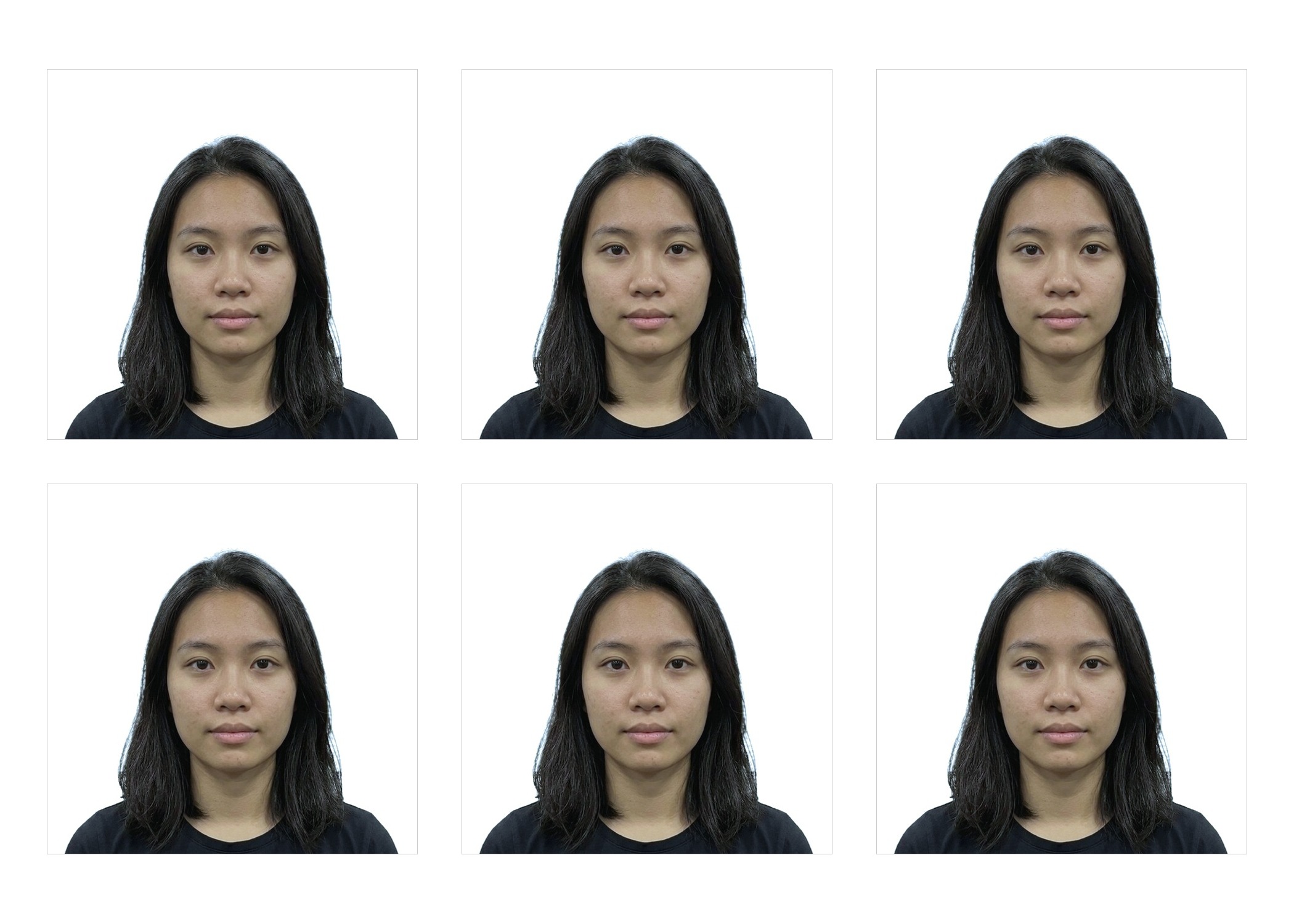 Example 5x7 passport photo print sheet with six copies and dashed cut lines