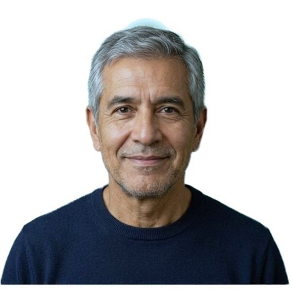 Photorealistic portrait corrected from warm color cast to a neutral fixed 2x2 passport photo