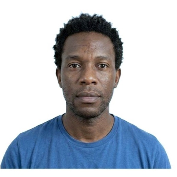 Photorealistic portrait with harsh side lighting corrected to an evenly lit fixed 2x2 passport photo