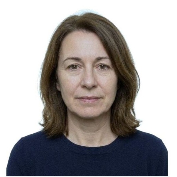 Photorealistic smiling portrait corrected to a neutral fixed 2x2 passport photo
