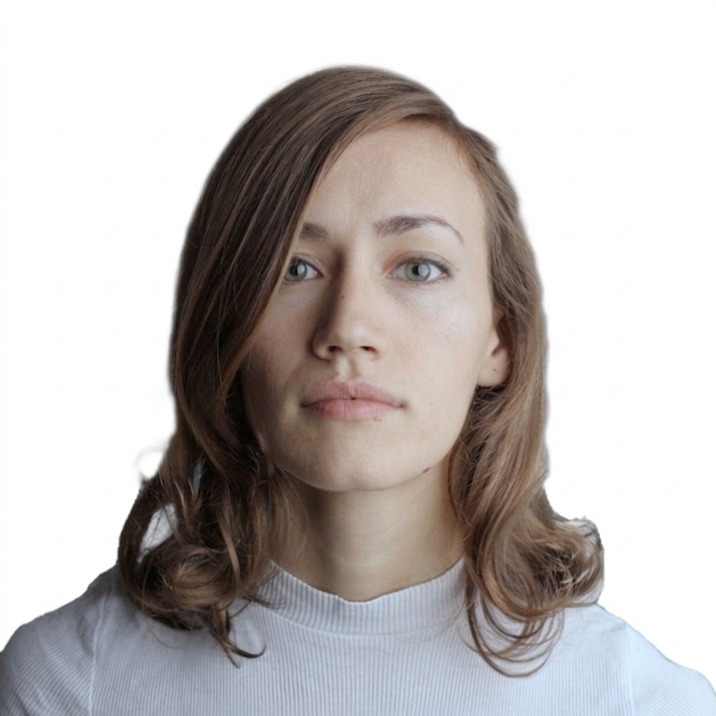 Flyaway hair, tidied — Passport-ready